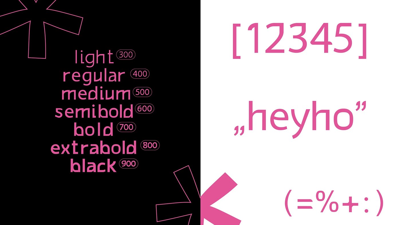 Close-up of text columns in the variable typeface specimen risograph print design