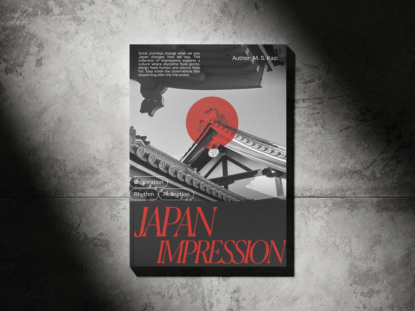 Dark edition book cover design featuring traditional Japanese architectural eaves in editorial design