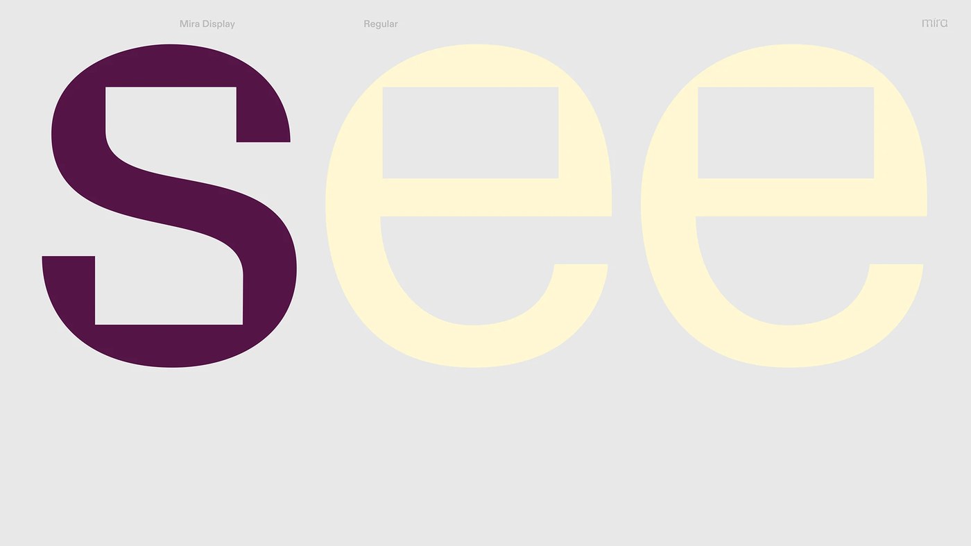 Typography design glyph construction showing convex and concave cuts in Mira Display