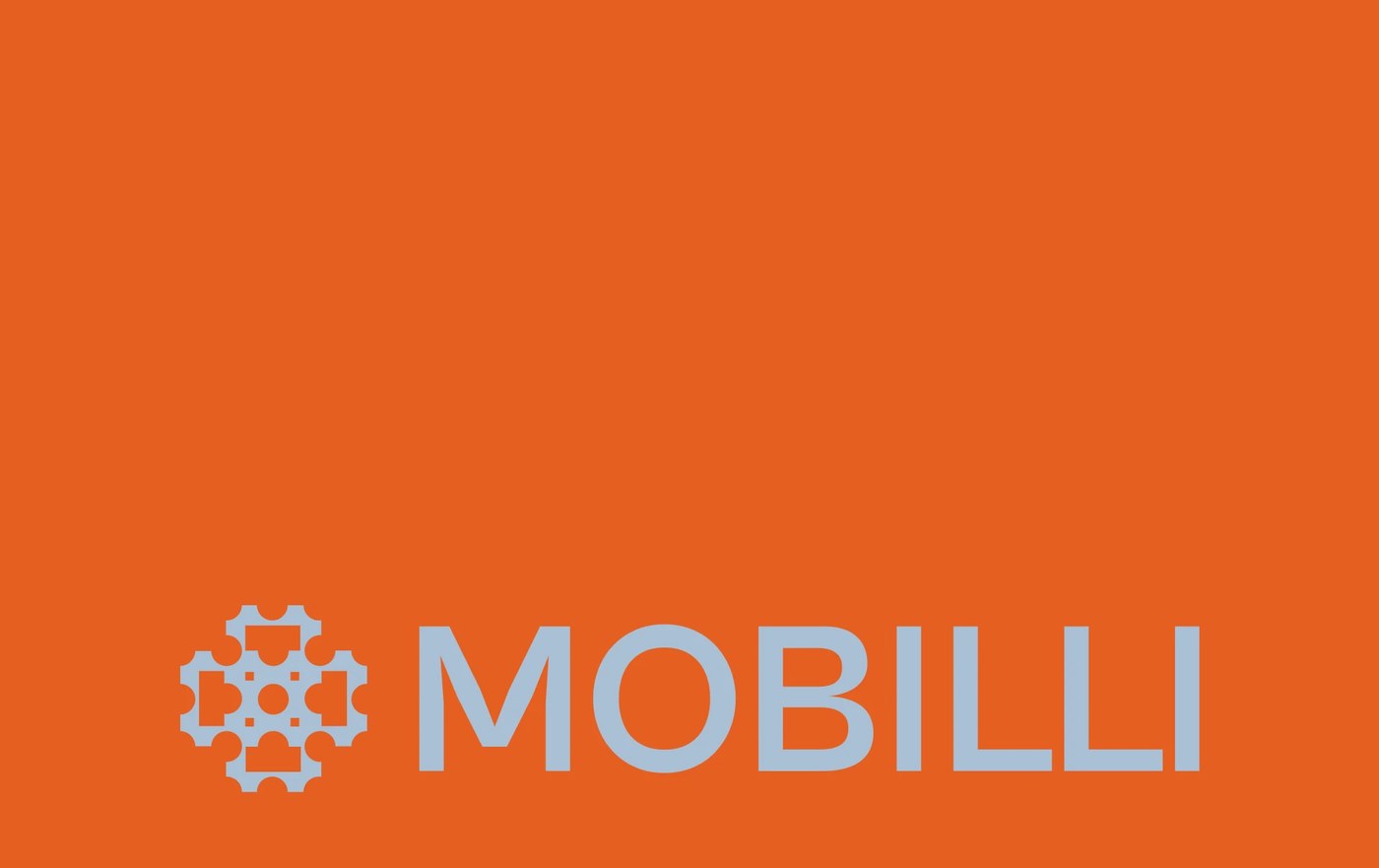 Mobilli primary logo and geometric sans-serif wordmark on paprika orange ground — brand identity by Mariane Farias