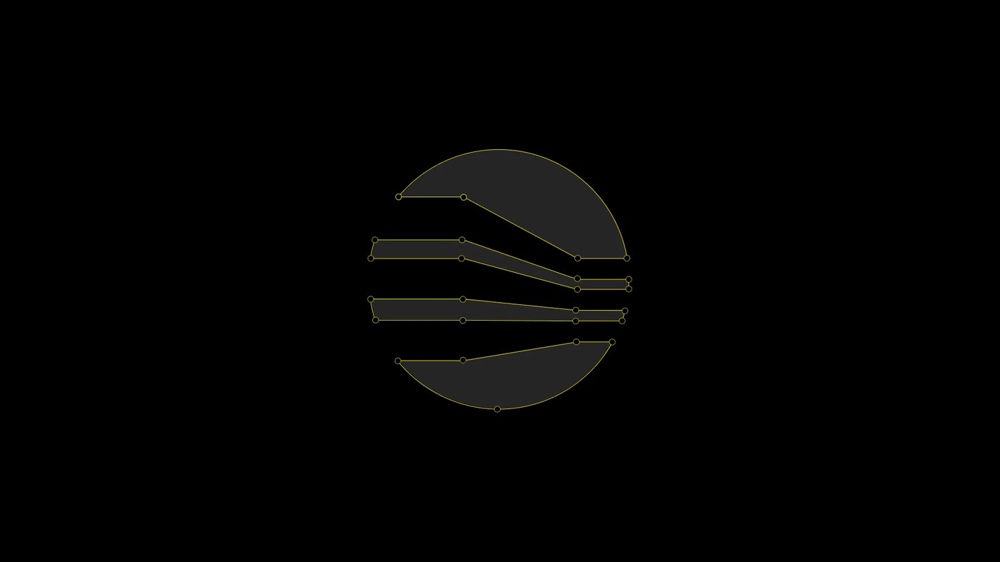 Vector bezier construction diagram of circular logo mark in Montreal Architecture brand identity