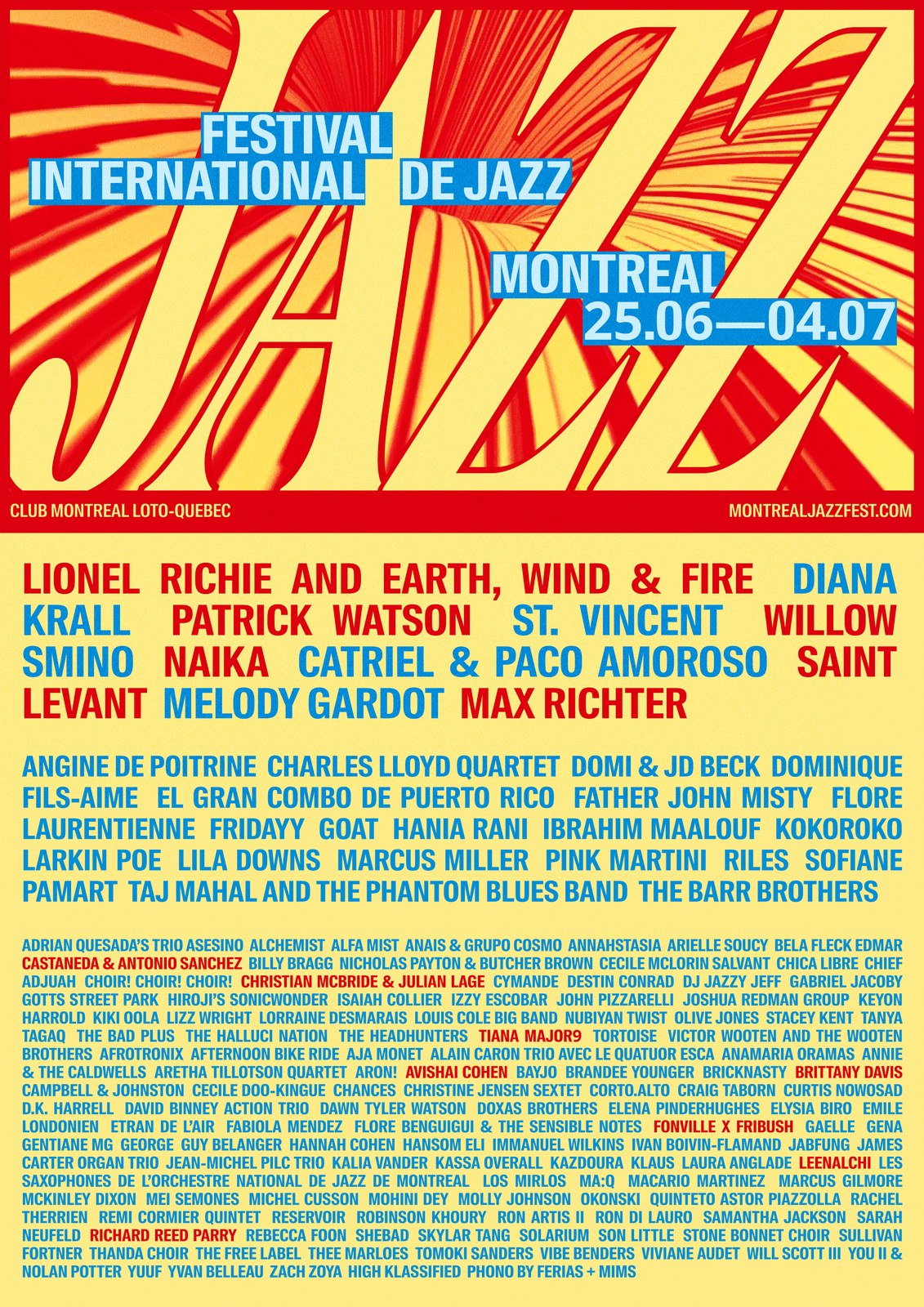Full lineup poster typography in Montreal Jazz Festival visual identity