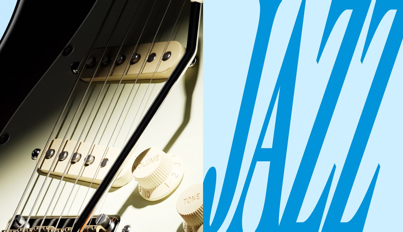 Guitar strings paired with narrow slanted typography in Montreal Jazz Festival visual identity