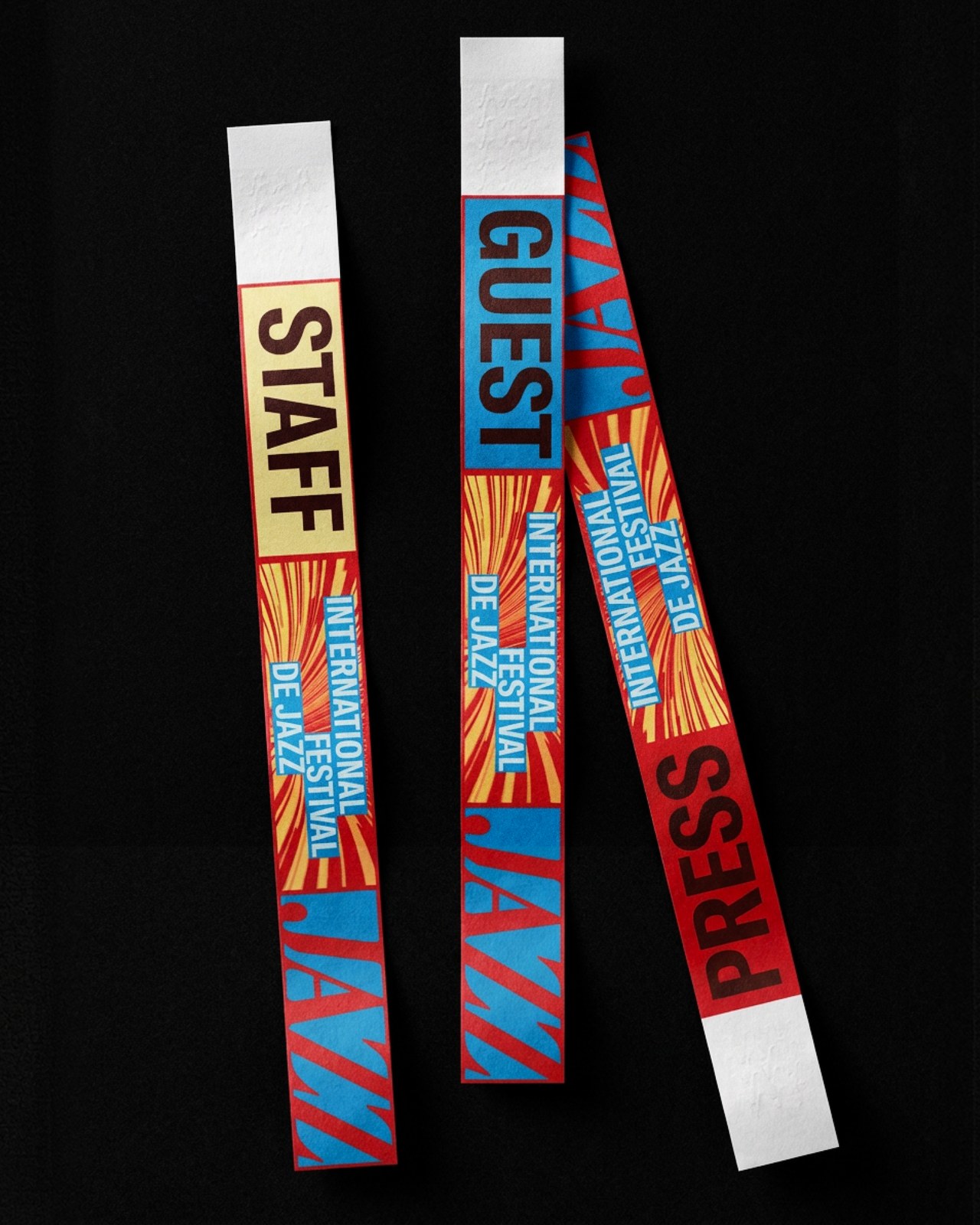 Festival fabric credentials and wristbands in Montreal Jazz Festival visual identity