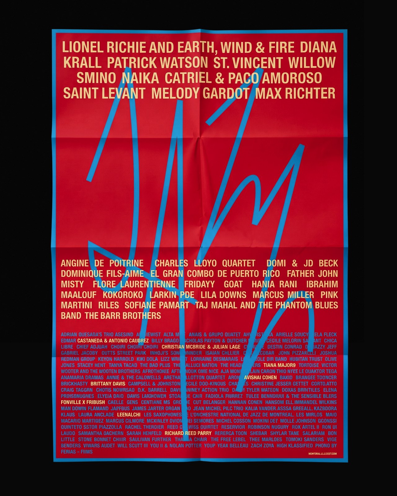 Folded festival schedule and program guide in Montreal Jazz Festival visual identity