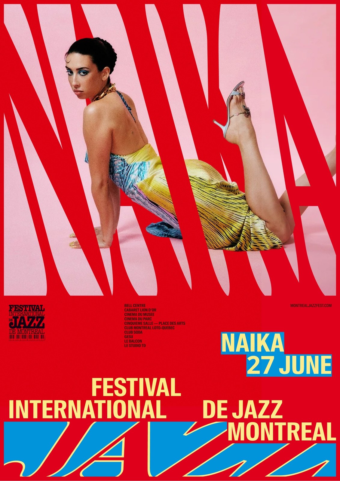 Artist announcement card layout in Montreal Jazz Festival visual identity