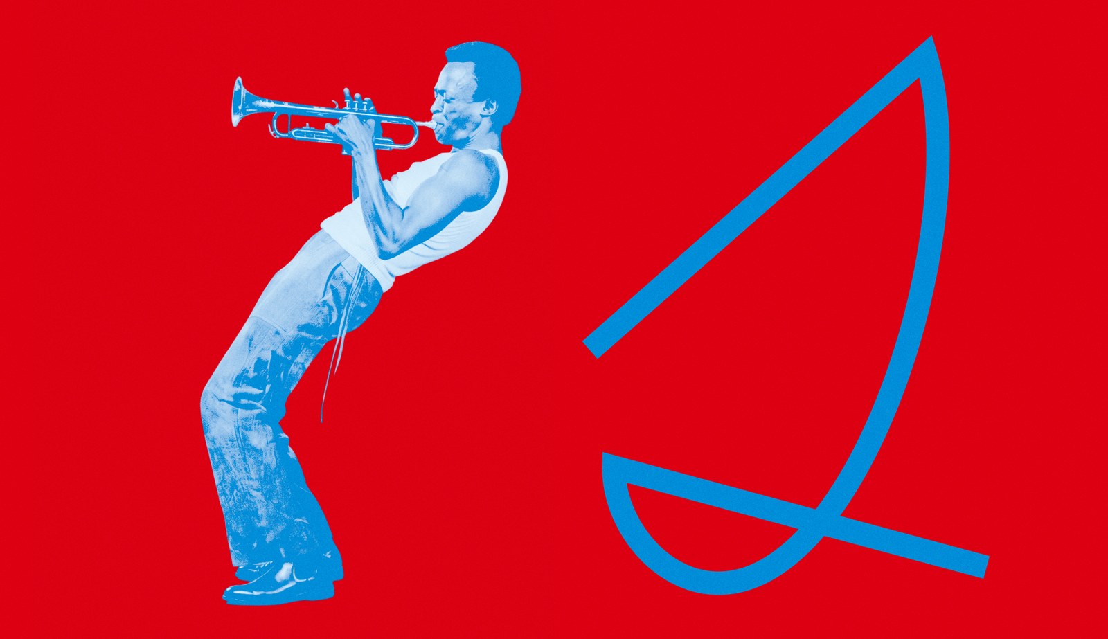 Trumpet silhouette and expressive improvisational lettering in Montreal Jazz Festival visual identity