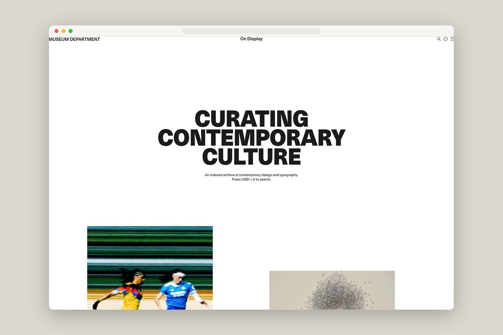 Museum Department homepage hero viewport screenshot — web design by Museum Department