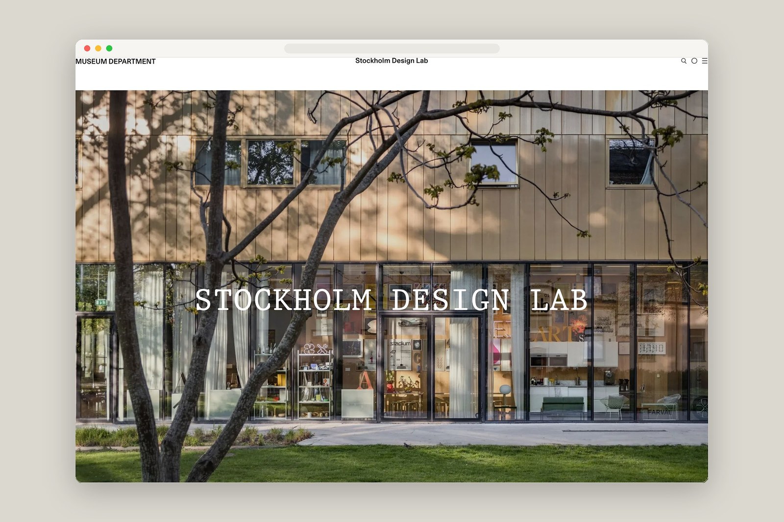 Museum Department editorial content and navigation layout screenshot — web design by Museum Department