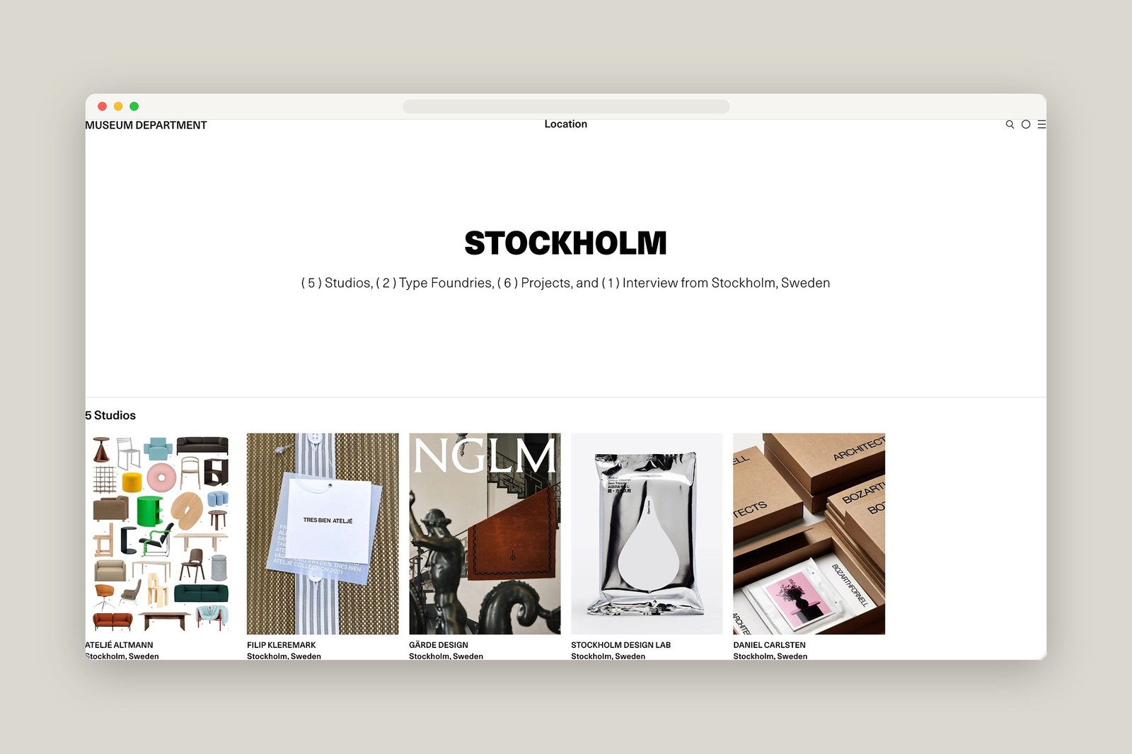 Museum Department website showcase and case study layout screenshot — web design by Museum Department