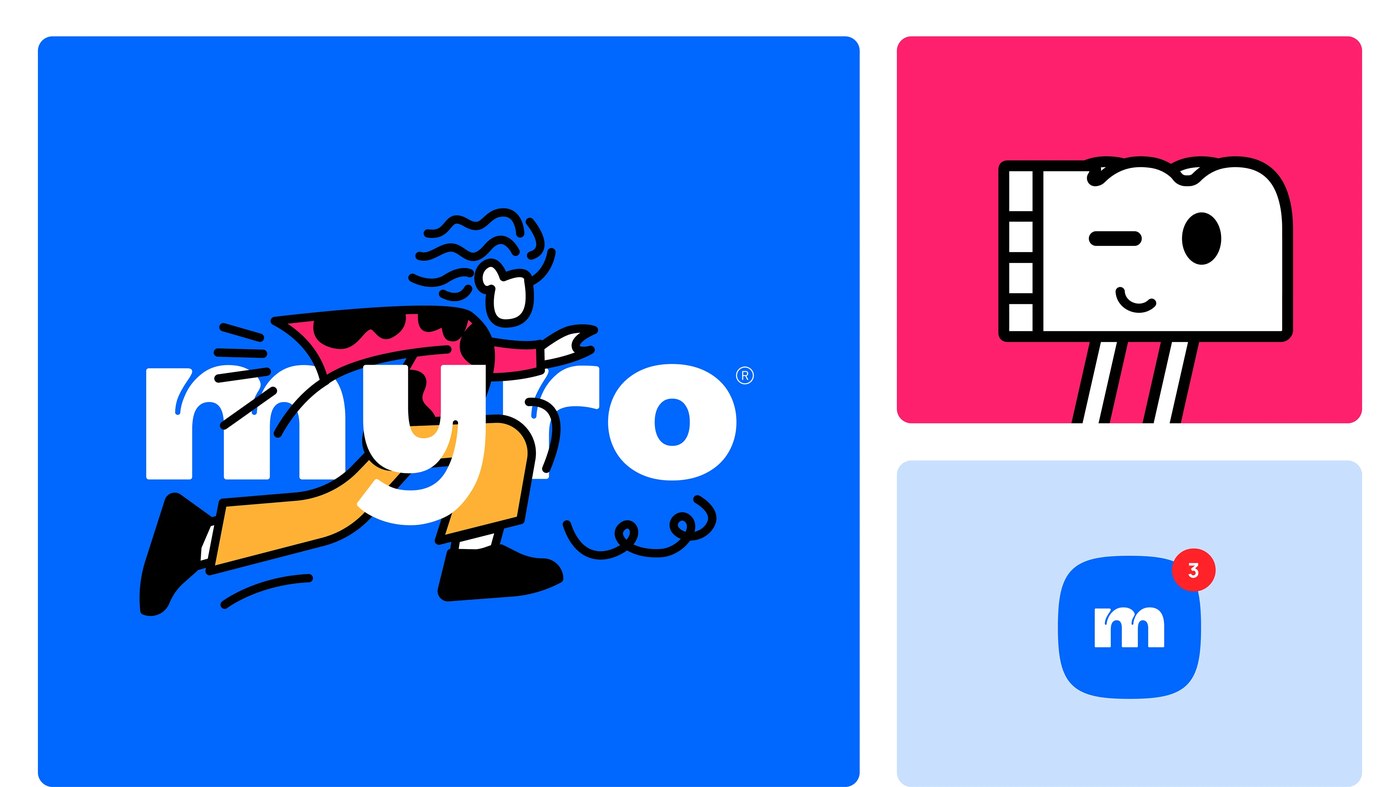 Branding design typographic logo system and color hierarchy for Myro
