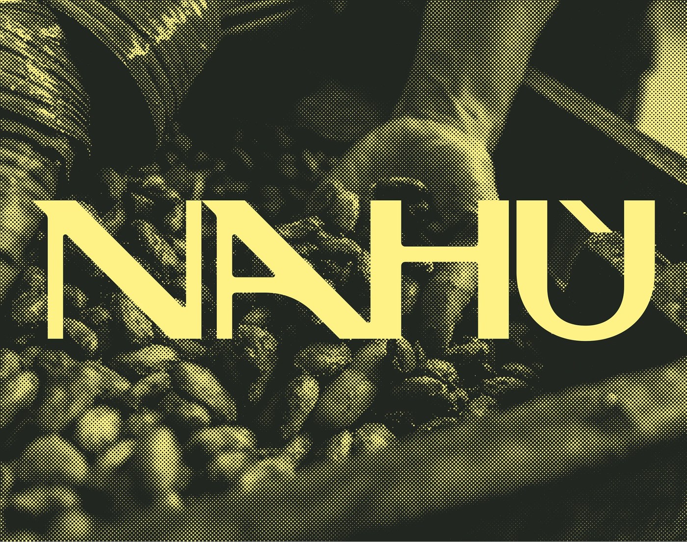 Duotone halftone cocoa bean photography with yellow logotype — branding design by Brand Brothers