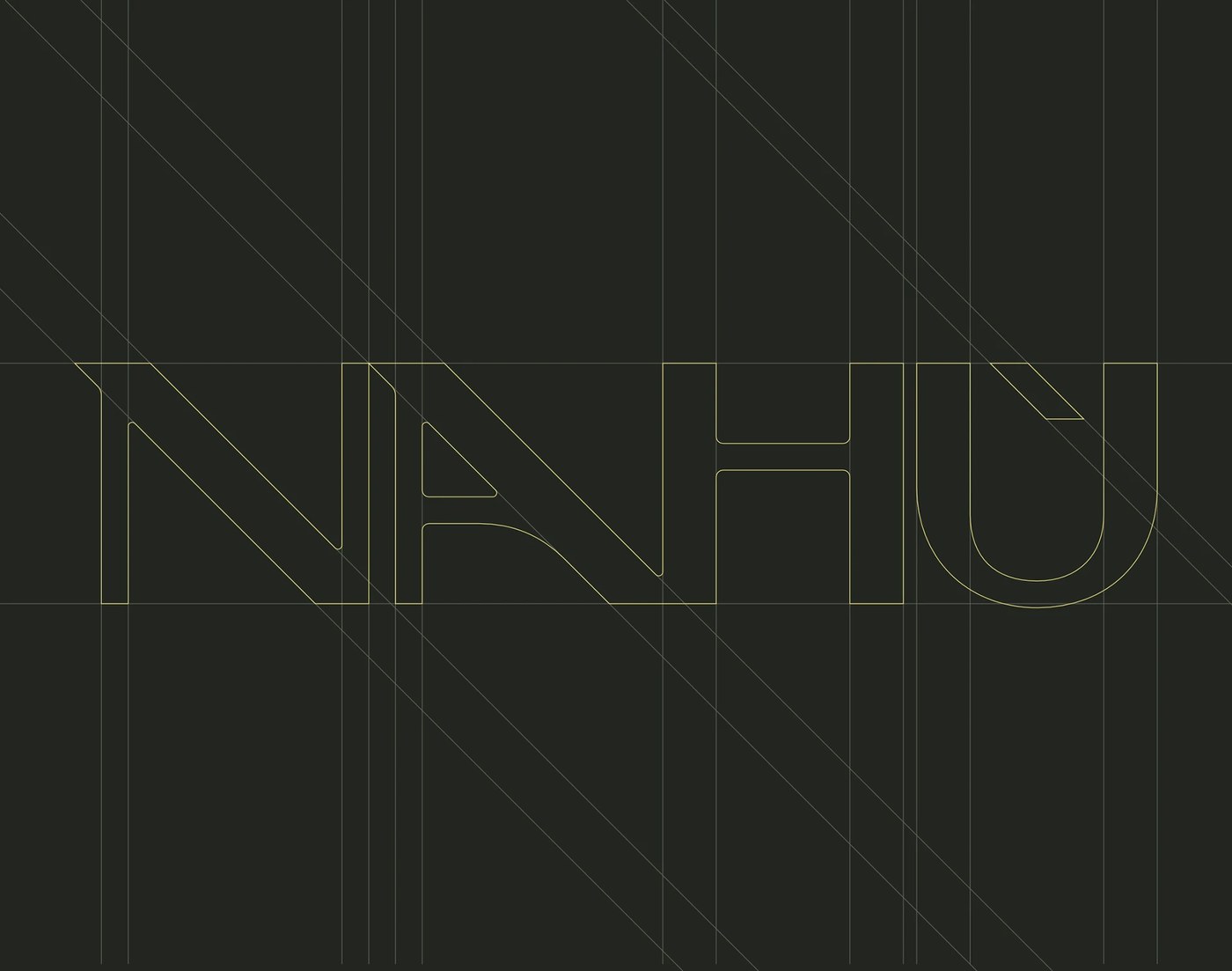 Geometric vector grid construction for Nahù wordmark — branding design by Brand Brothers