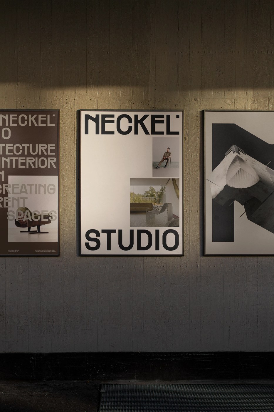 Neckel Studio brutalist visual identity poster presentation by Monga Design