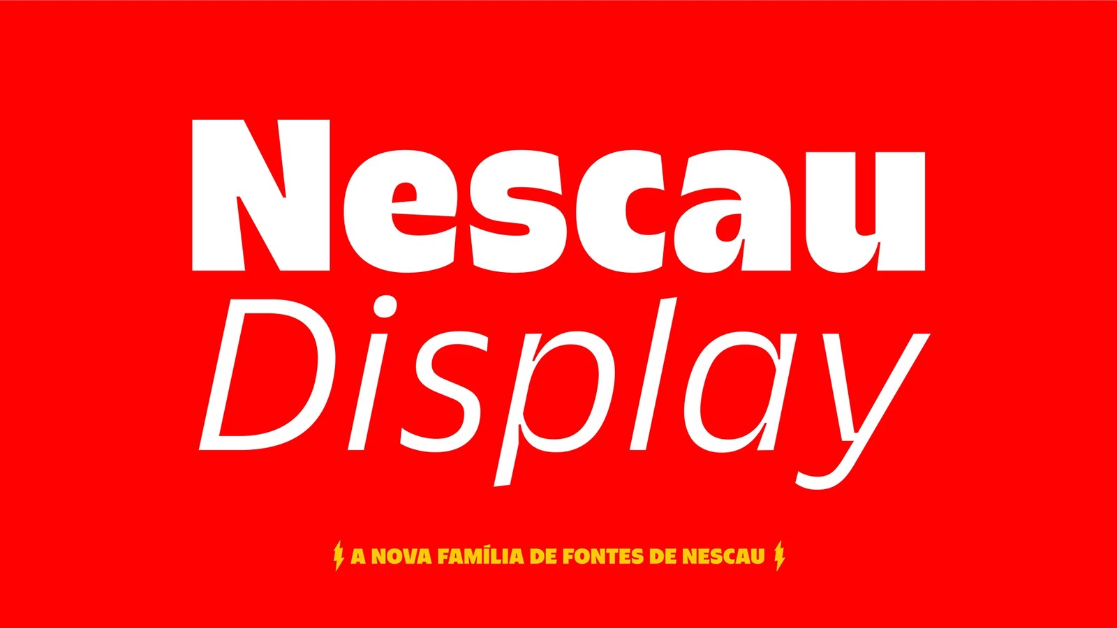 Nescau Display title specimen pairing Black upright and Light Italic styles on red background — type design by Plau Design