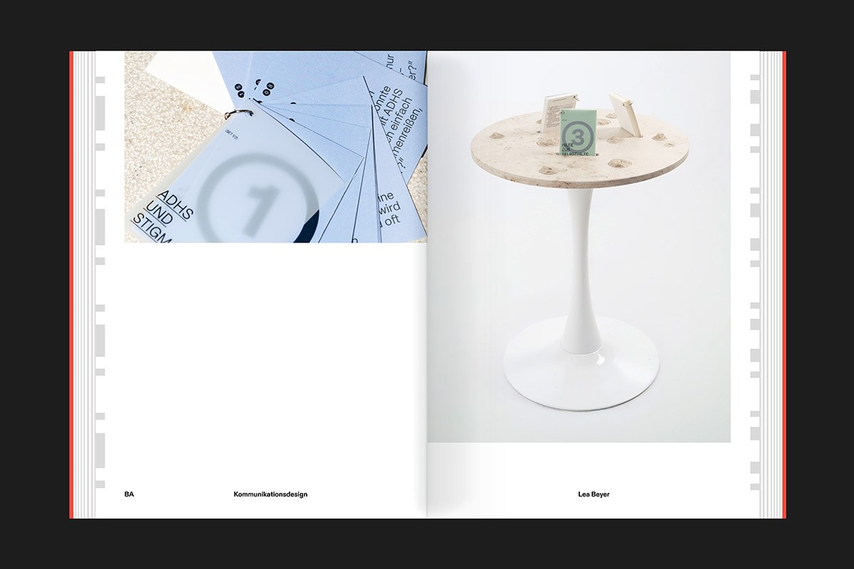 Interior project spread — graphic design book Hochschule Düsseldorf graduate work