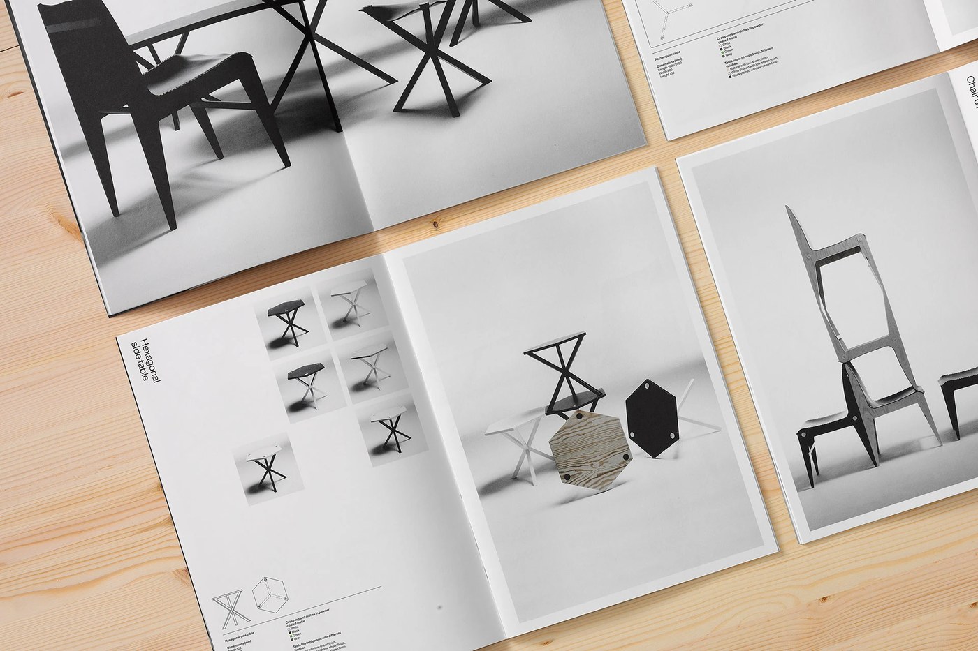 Minimalist editorial furniture catalog spreads in No Early Birds branding design by Kurppa Hosk