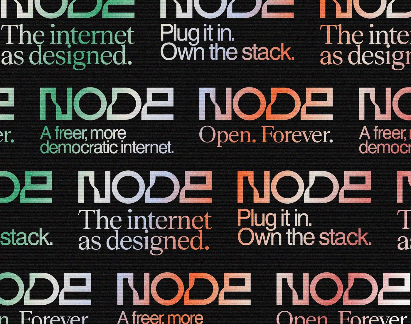 Repeating typographic grid poster in brand identity system for Node