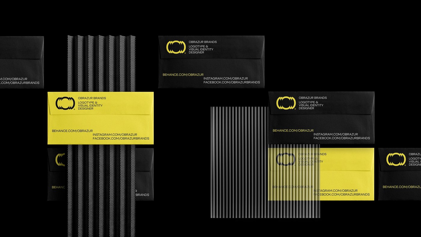 Stationery envelope suite with fluted glass textures and yellow paper cards