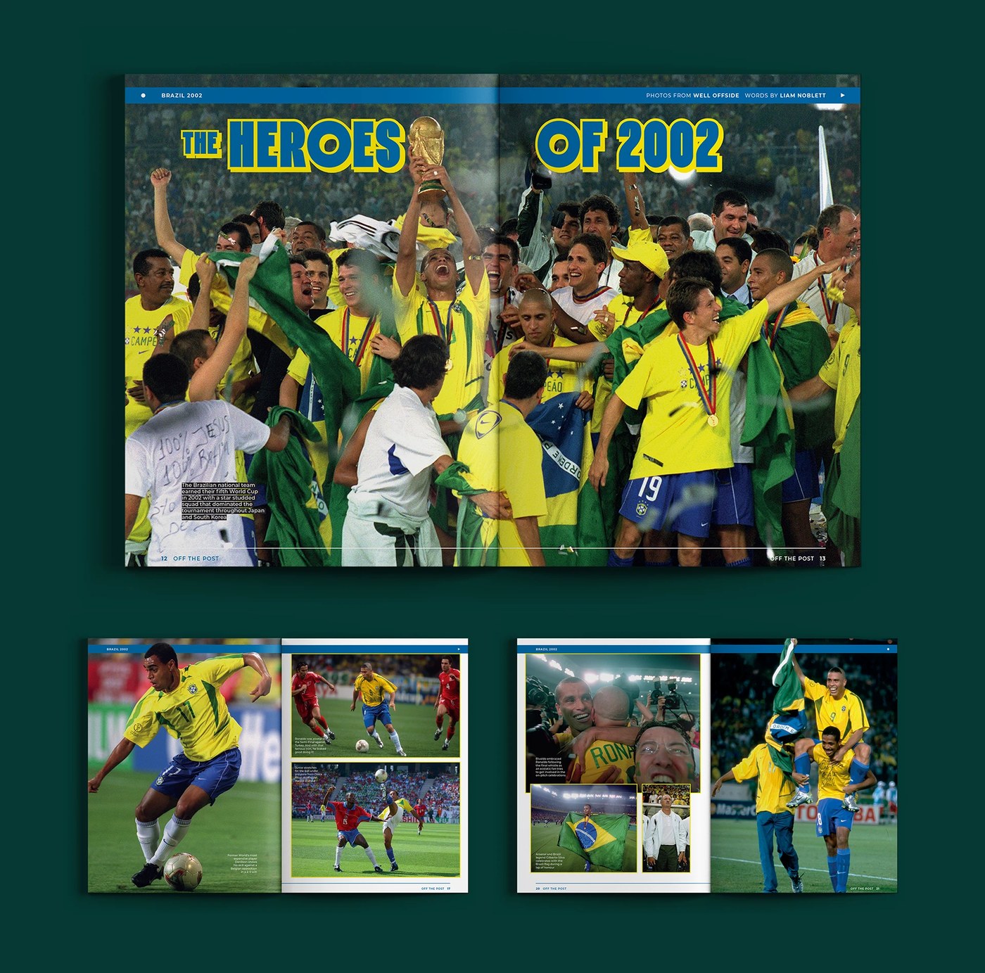 The Heroes of 2002 editorial design spread featuring full-bleed photography and bold athletic headline typography