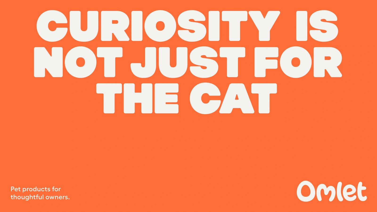 Tangerine-orange display typography lockup reading Curiosity Is Not Just for the Cat in Omlet brand identity by Ragged Edge