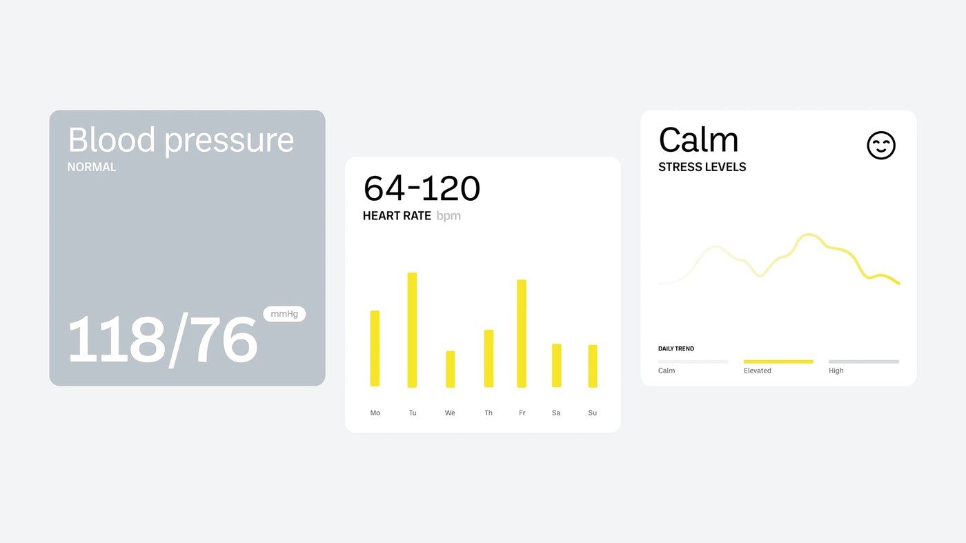 OmniBuds web design biometric data graphs and dot pattern graphics by HALO LAB