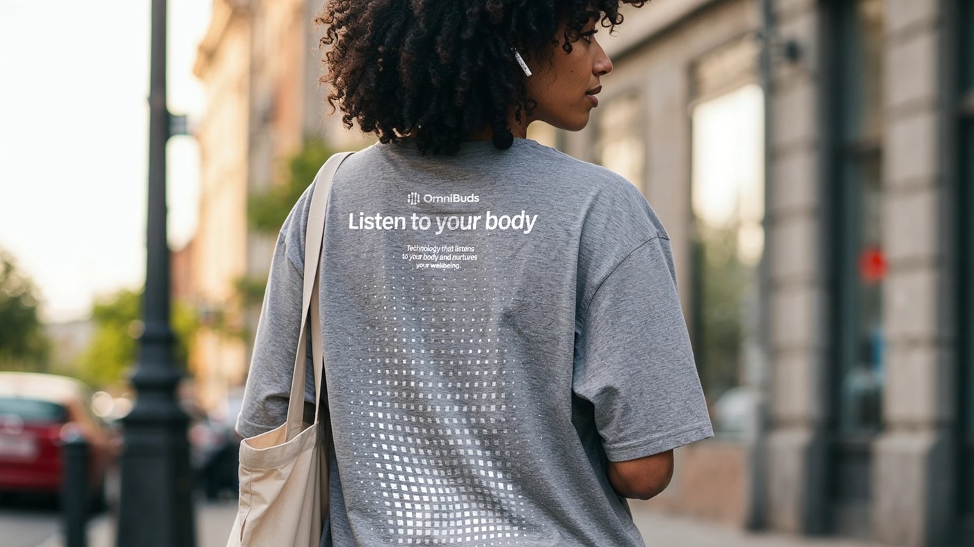OmniBuds web design active lifestyle portrait and digital typography by HALO LAB