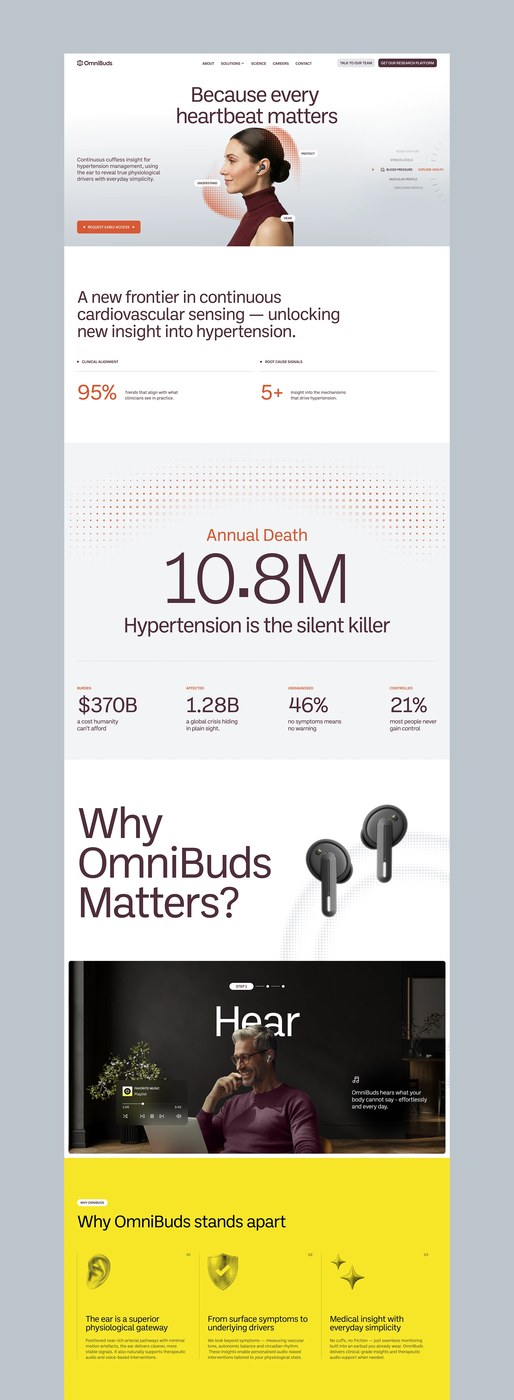 OmniBuds web design modular feature cards and digital component grid by HALO LAB