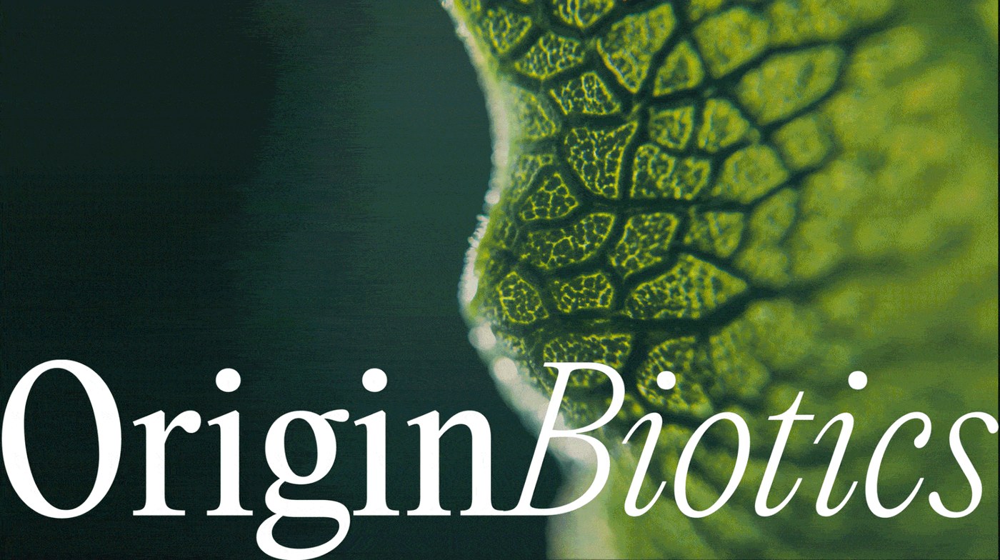 Originbiotics packaging motion design with dark green backgrounds