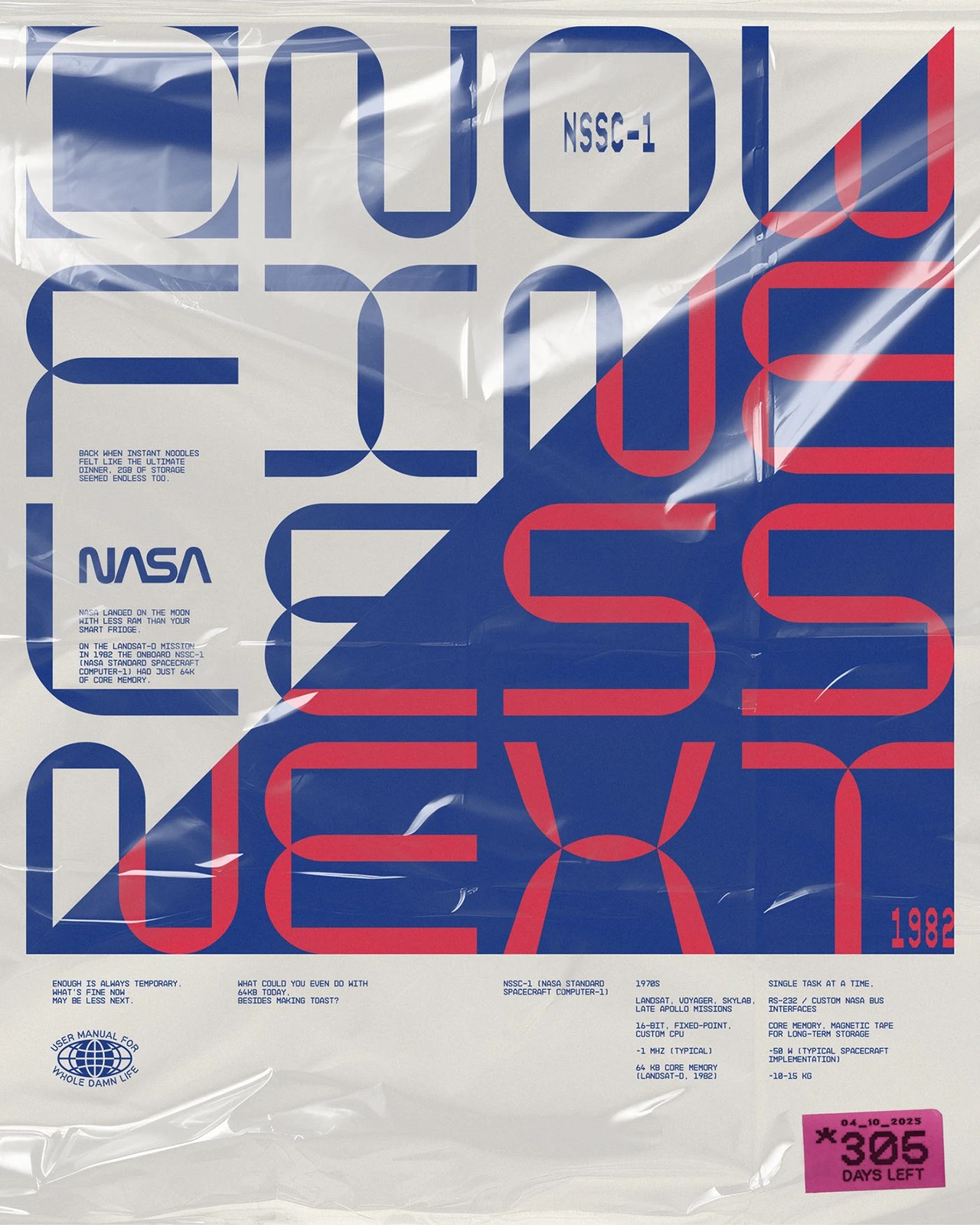 Design system overview and color palette typography grid for NOW FINE LESS NEXT NASA 1982 poster — poster design by Molnár Péter