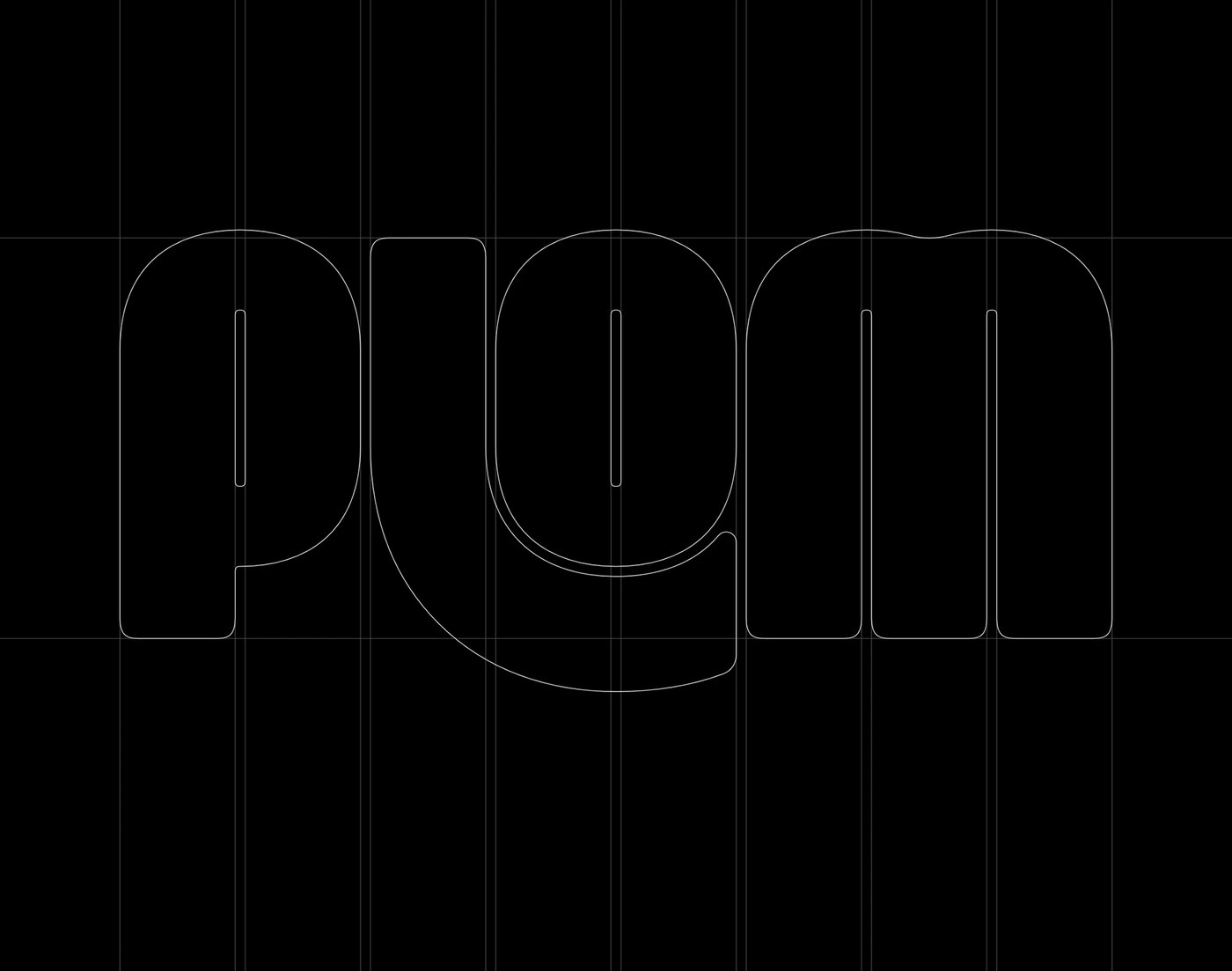 Plom logotype modular grid and bezier curve construction — brand identity by Brand Brothers