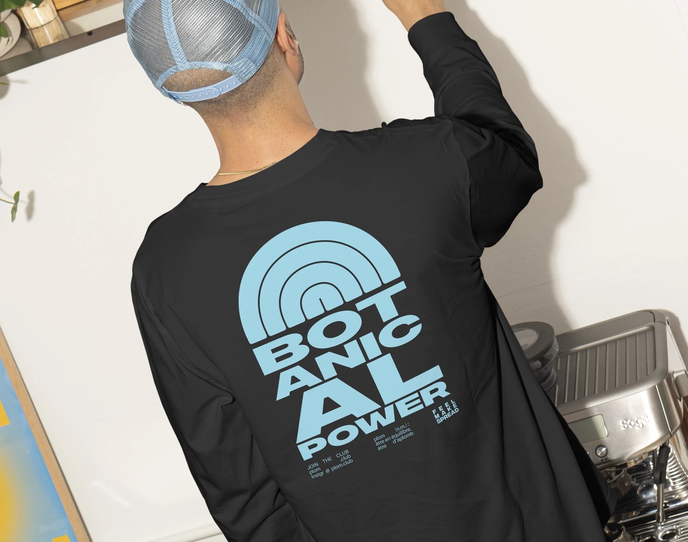 Plom Club athletic long-sleeve jersey with oversized typographic back print — brand identity by Brand Brothers
