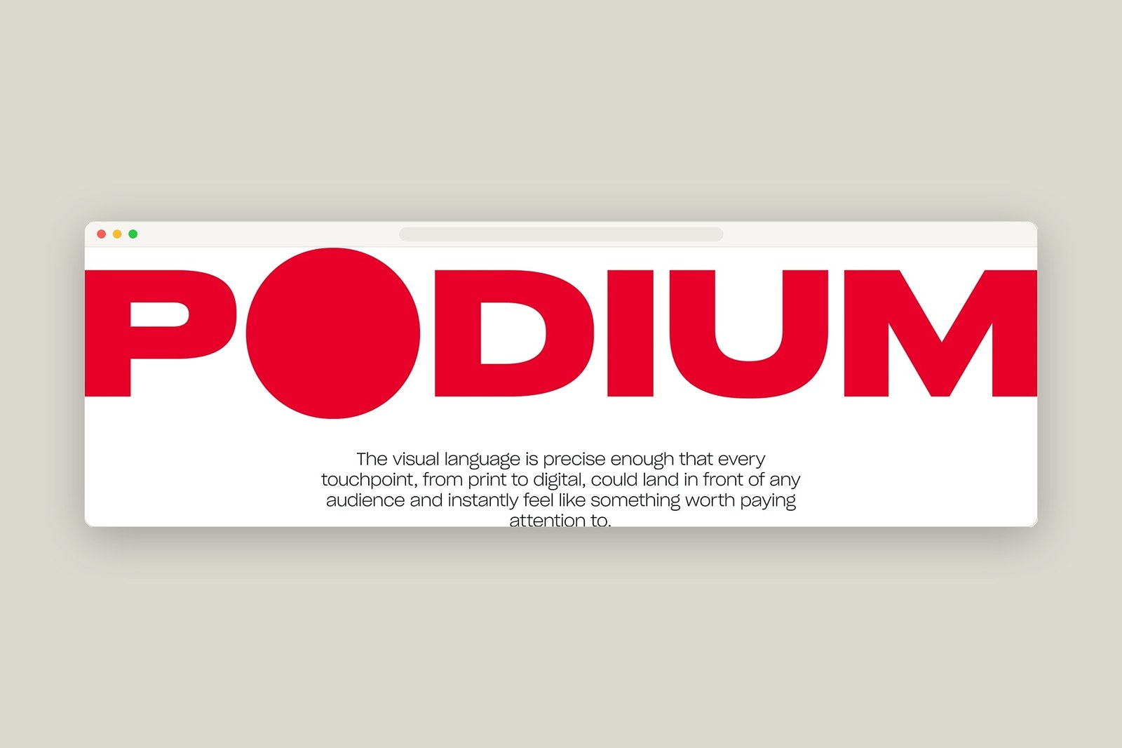 Podium uppercase geometric wordmark with oversized Pantone 185 red circular O logo by Humbleteam