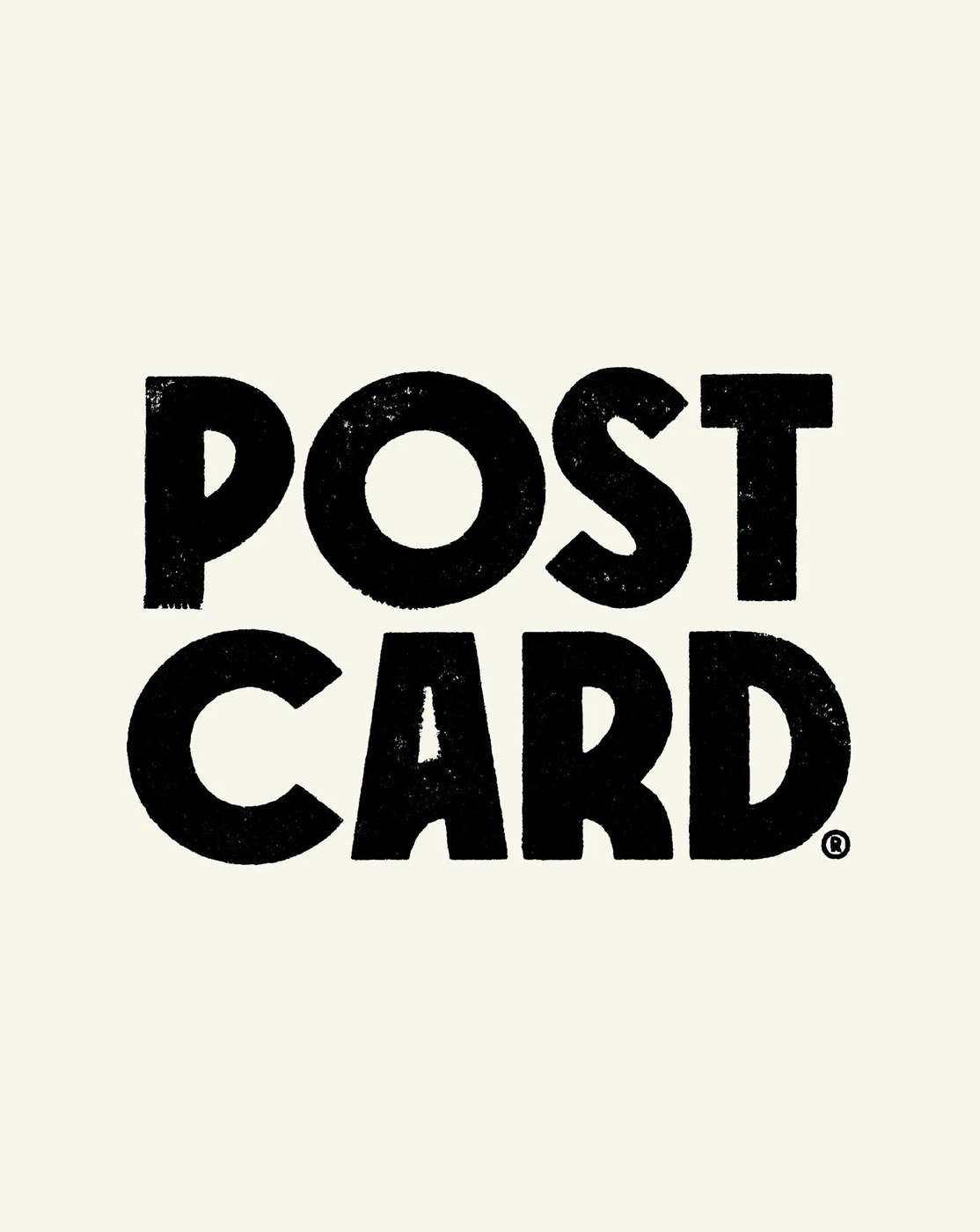 Postcard stacked ink-stamped geometric mark on cream paper — packaging design by Robot Food