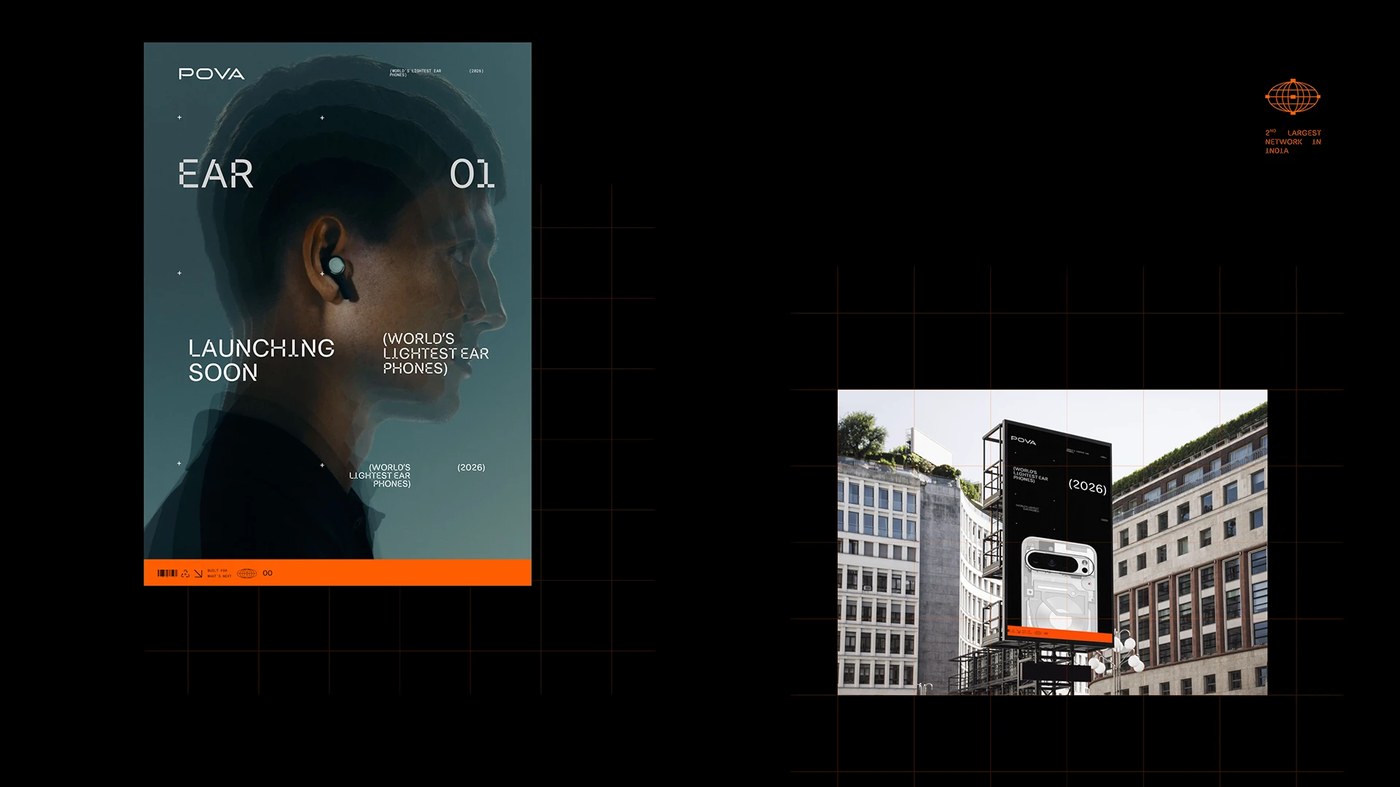 Urban outdoor billboard and poster mockup in the POVA brand identity campaign by StudioDraft