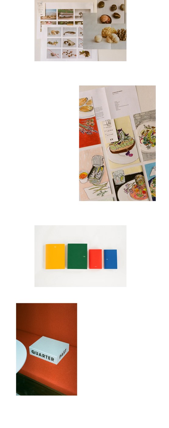 Four colored culinary books in graduated sizes for packaging design by SAVVY STUDIO