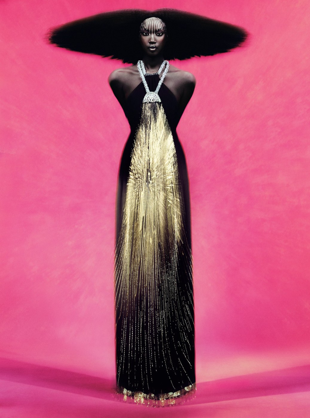 Anok Yai in vintage Karl Lagerfeld dress photographed by Rafael Pavarotti for Vogue and Fendi