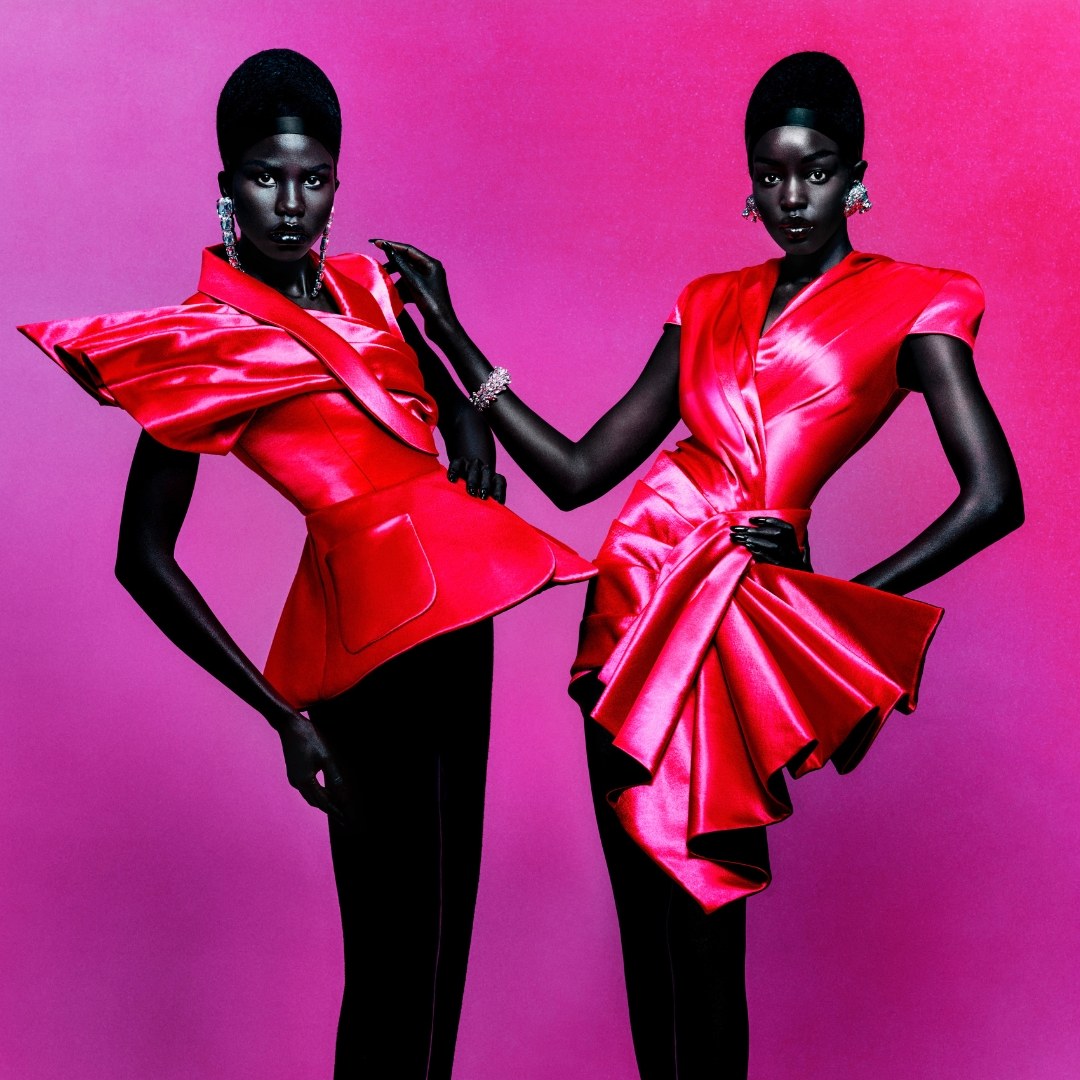 Balmain FW23 campaign photography by Rafael Pavarotti featuring Naomi Campbell in sculptural red