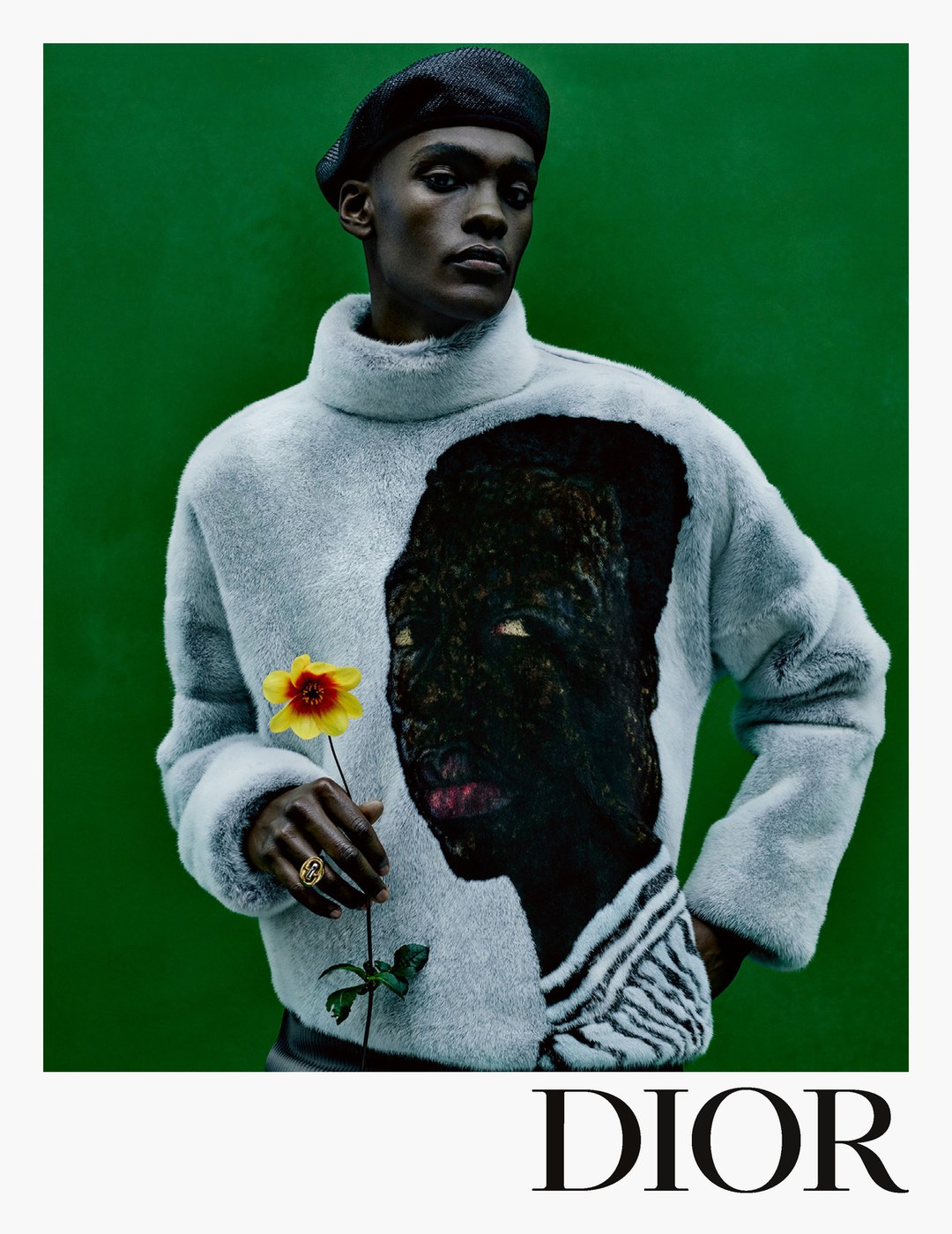 Sculptural high-fashion portrait against deep ultramarine blue backdrop by Rafael Pavarotti