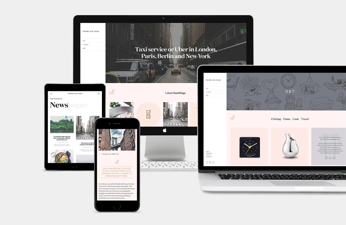 Rambling Muse editorial web design multi-device desktop and mobile ecosystem by SocioDesign