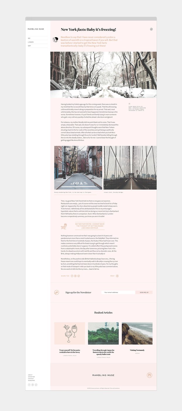 Rambling Muse full homepage editorial layout and modular card grid