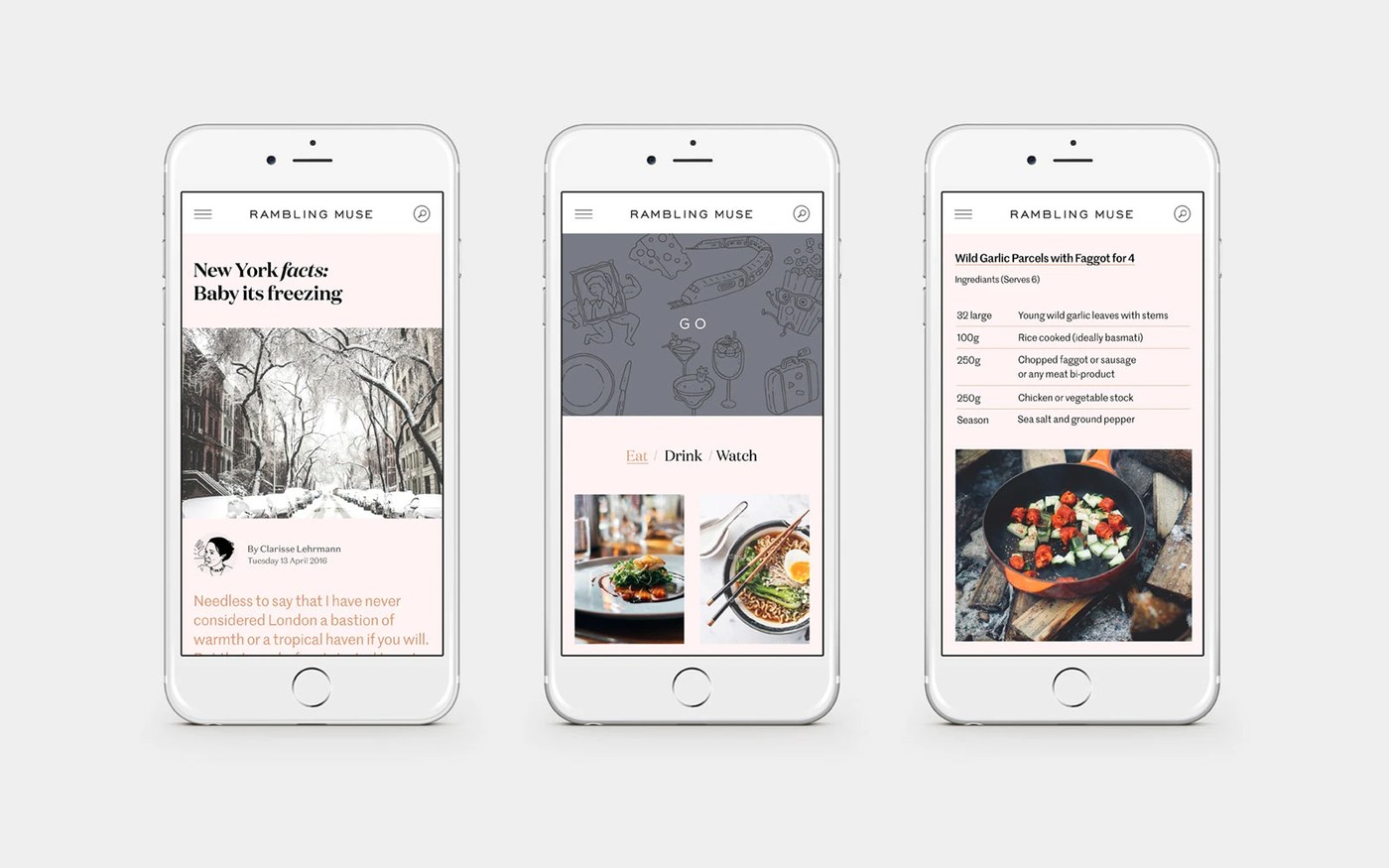 Mobile responsive reading layout and typographic hierarchy across three screens