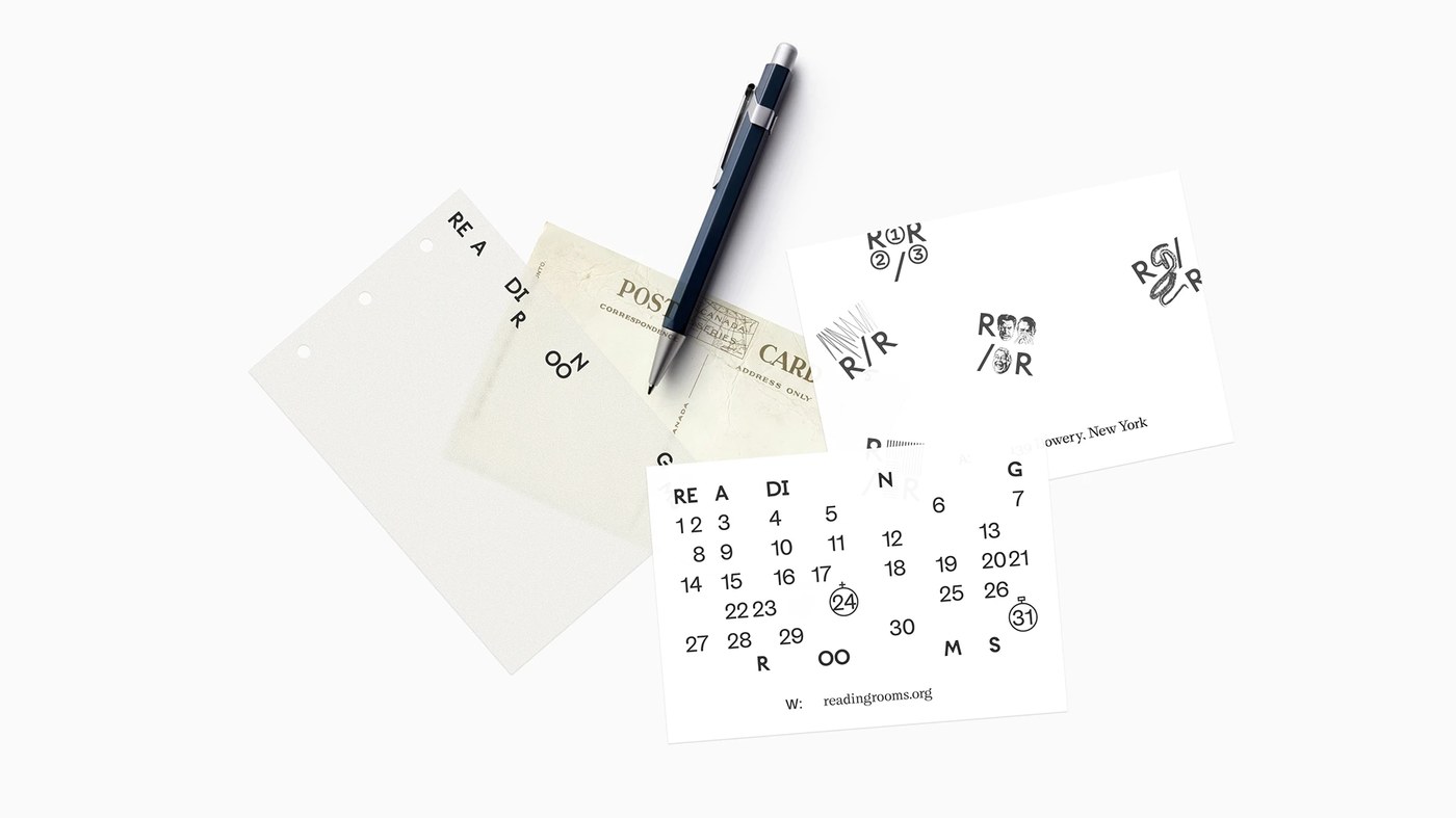 Reading Rooms stationery suite and library checkout cards — branding design by Anatolie Micaliuc