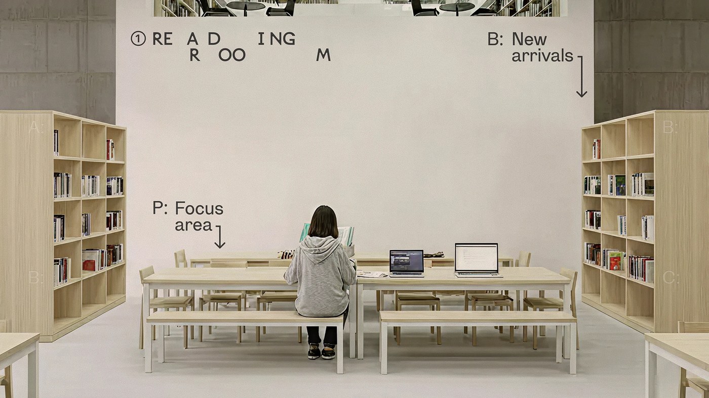 Reading Rooms interior space and library seating — branding design by Anatolie Micaliuc
