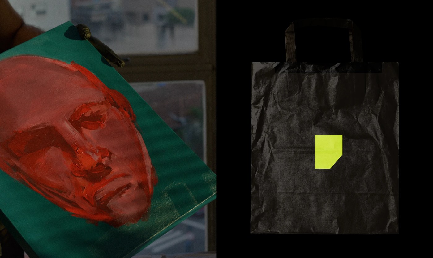 Screenprinted natural cotton tote bag in (RE)DOMMA brand identity