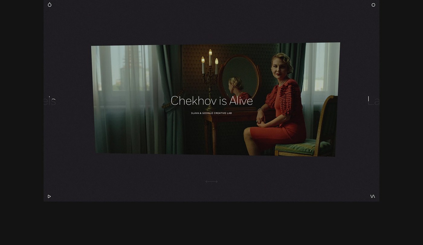 Interactive case study carousel card for Chekhov is Alive by Google Creative Lab — web design by Marcus Brown for Resn