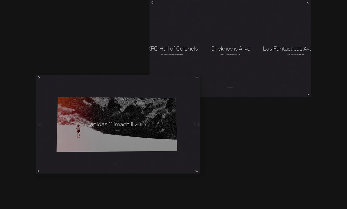 Client work index and adidas Climachill case study card layout — web design by Marcus Brown for Resn