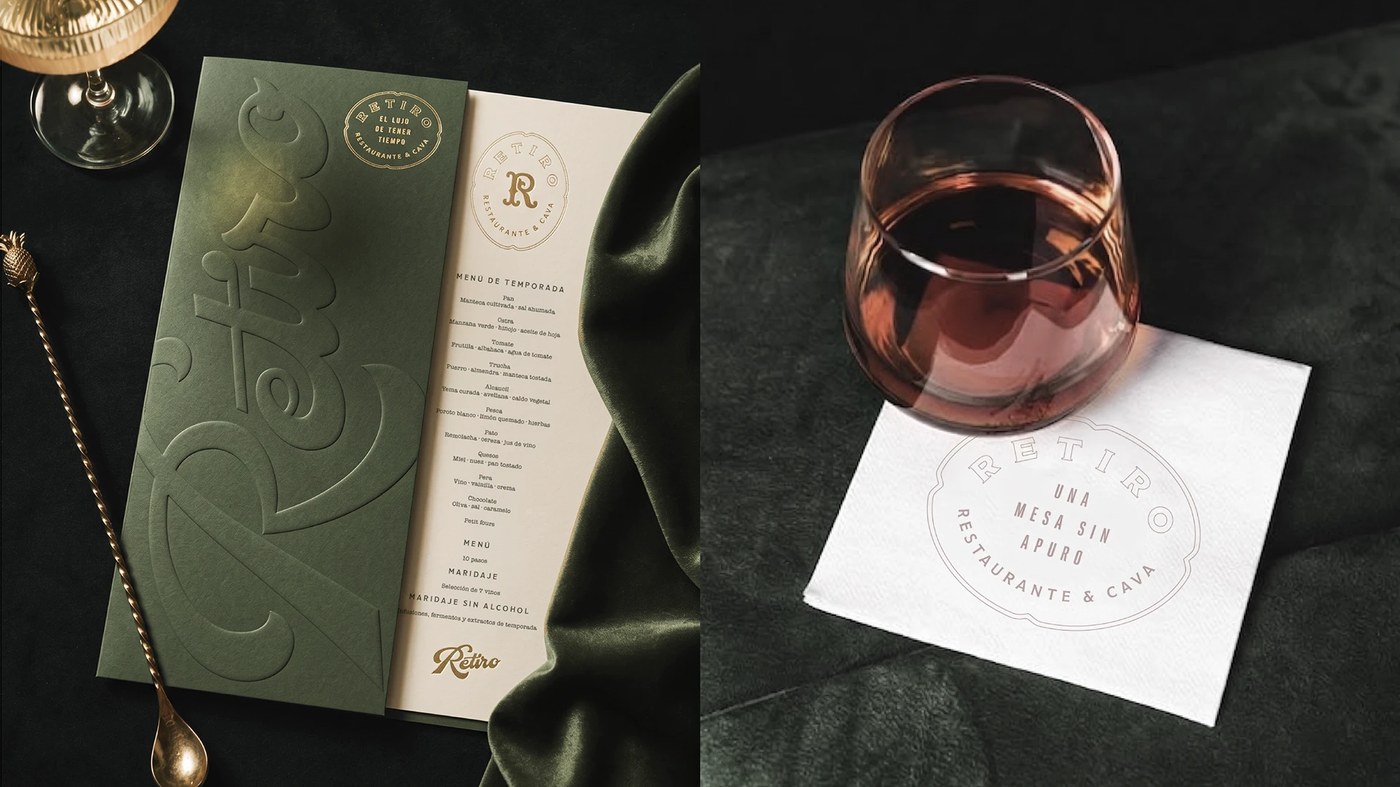 RETIRO branding design printed receipt and dining bill collateral