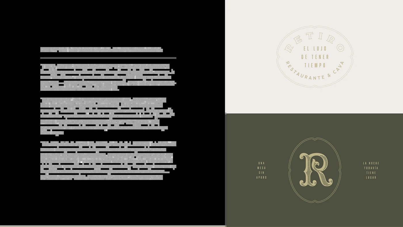RETIRO branding design circular graphic seal and stamp detail