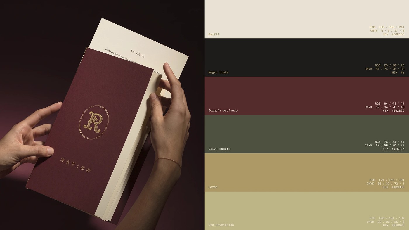 RETIRO branding design bound editorial menu booklet and cover